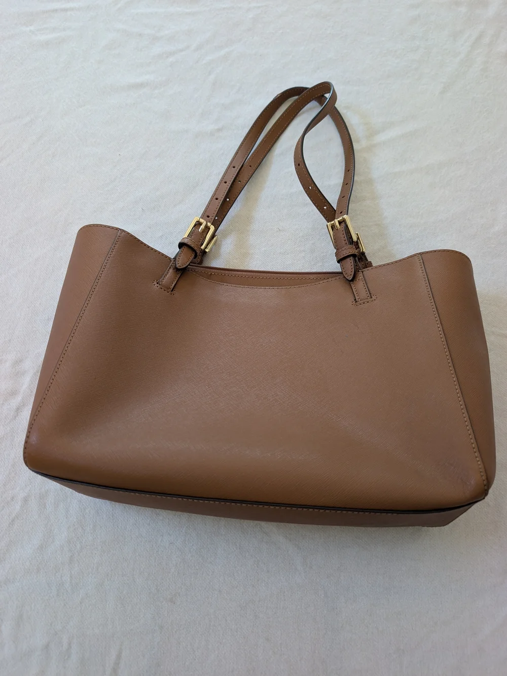 Tory Burch Emerson Buckle Large Tote In Brown Saffiano Leather Bag
